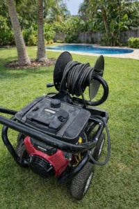 Technician performing main line hydro jetting to clean sewer line in Southwest Florida